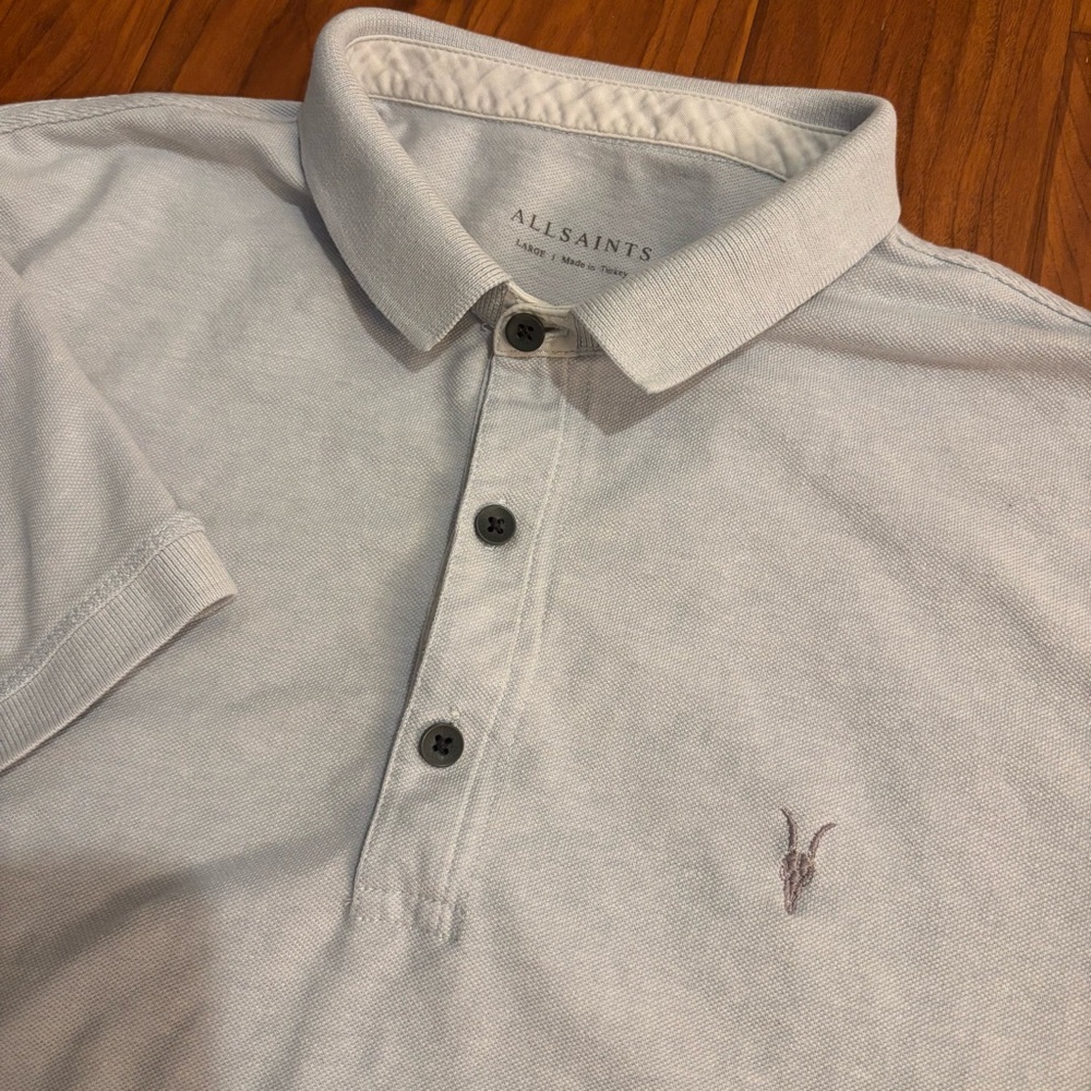 AllSaints Men's Polo Shirt in Light Gray with Embroidered Logo